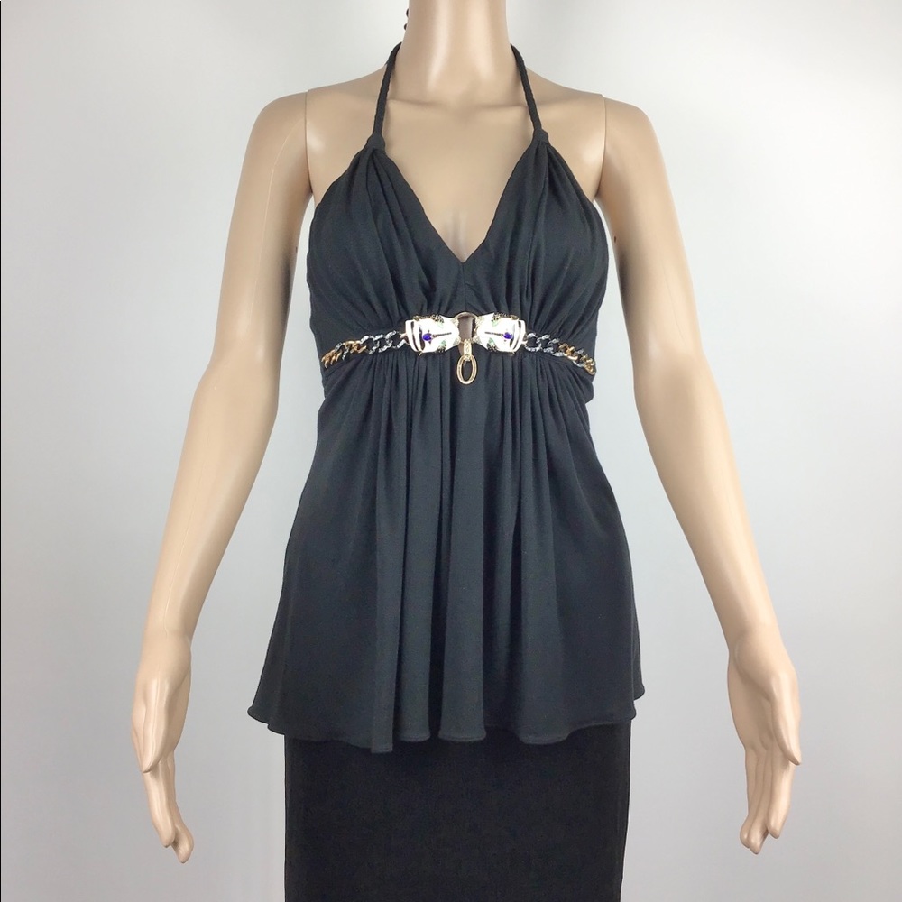 Sky Halter Top With Double Tiger Heads